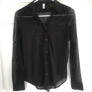 American Apparel Black Mesh Button-Up